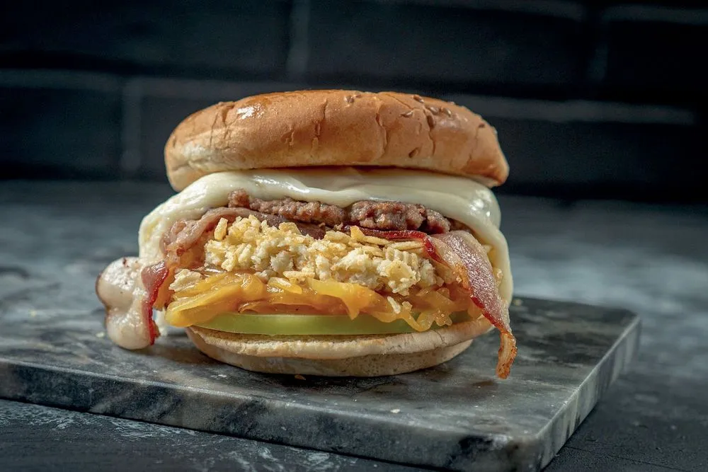 Special burger with bacon and melted mozzarella