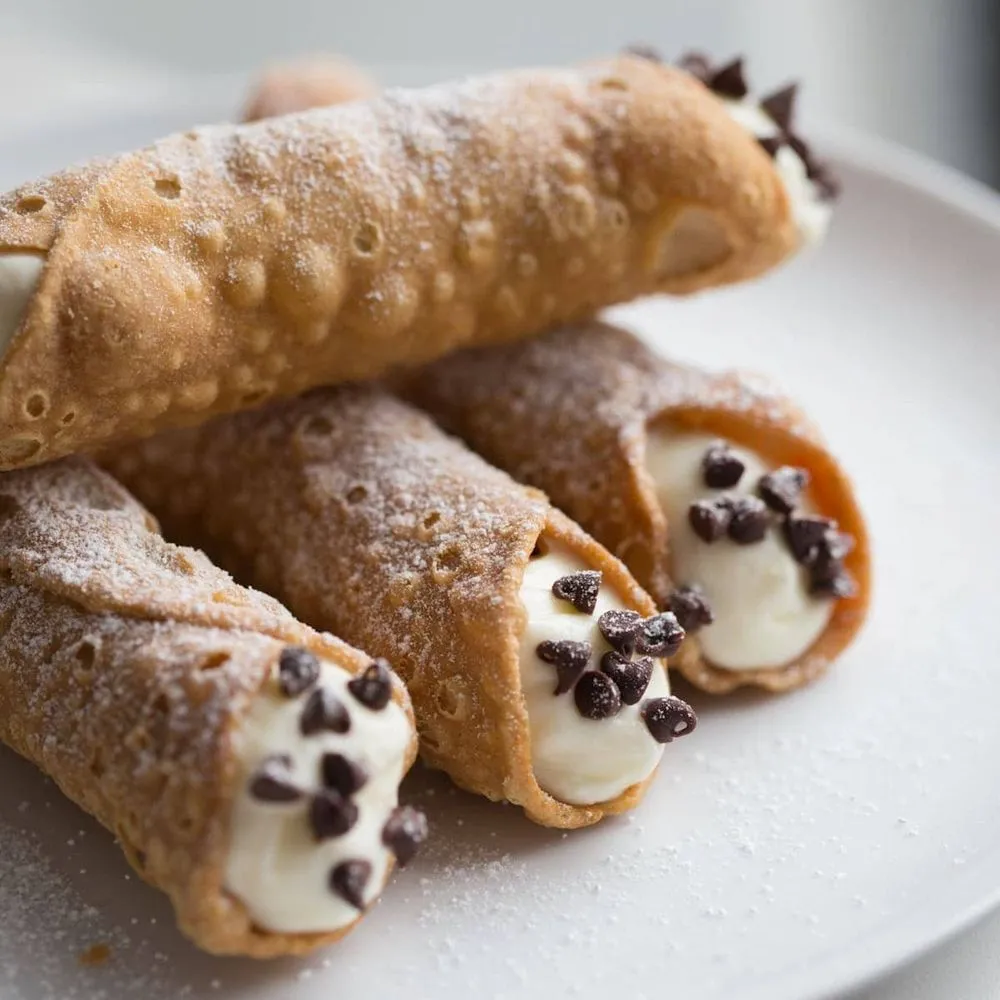 Cannoli filled with sweet ricotta and chocolate chips